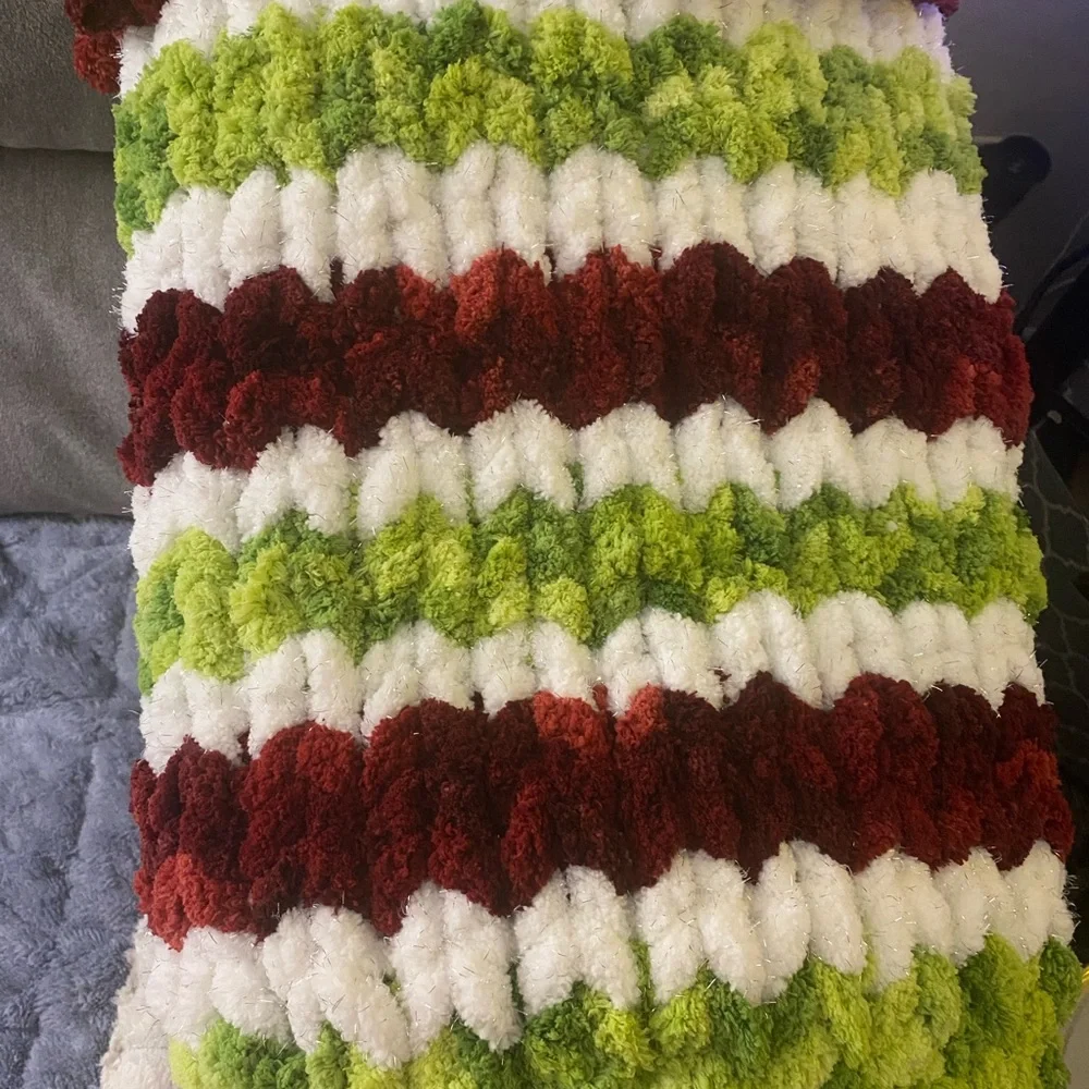 Hand made- Green, Red, and White Throw Blanket other colors and sizes by request